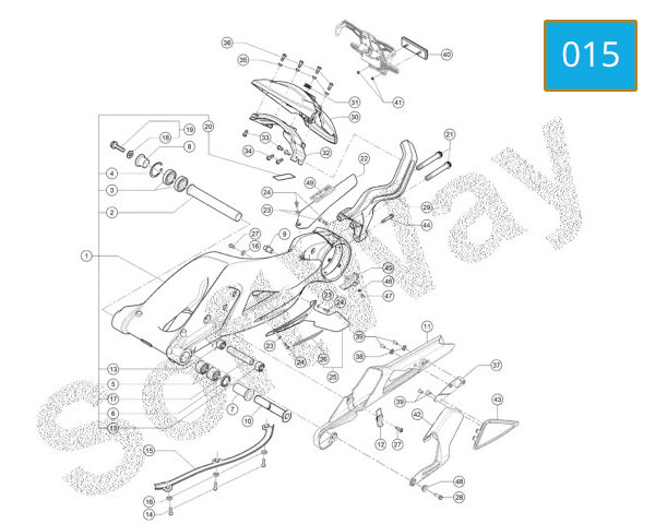 015 - REAR SWING ARM - REAR FENDER - LICENSE