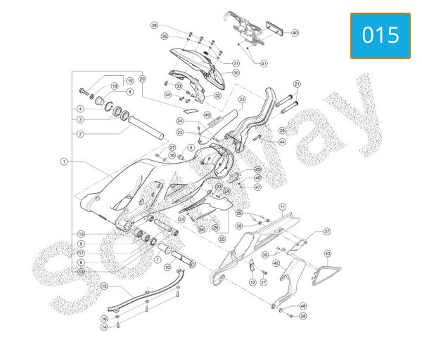 015 - REAR SWING ARM - REAR FENDER - LICENSE