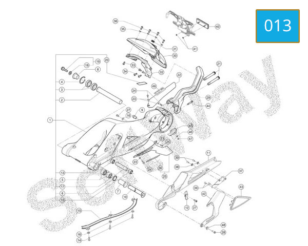 013 - REAR SWING ARM - REAR FENDER - LICENSE