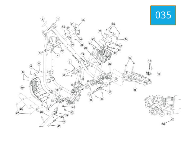 035 - FRAME ASSY - FRAME - MOUNTINGS SIDE STAND