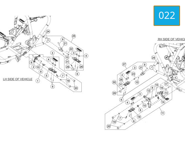 022 - FOOTREST ASSY AND REAR BRAKE PEDAL