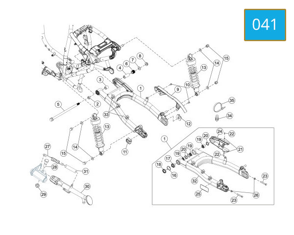 041 - SWING ARM ASSY - REAR SHOCK ABSORBER - SIDE STAND ASSY