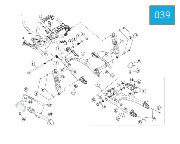 039 - SWING ARM ASSY - REAR SHOCK ABSORBER - SIDE STAND ASSY