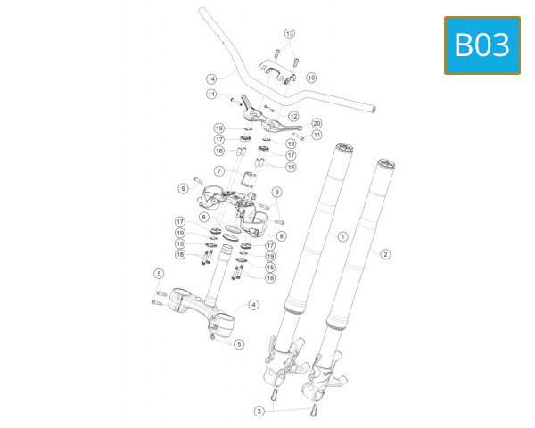 B03 - FRONT FORK, TRIPLE CLAMP
