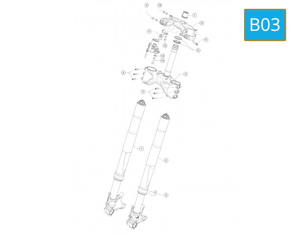 B03 - FRONT FORK, TRIPLE CLAMP