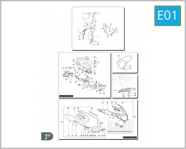 E01 - FRONT FAIRING - MUDGUARDS