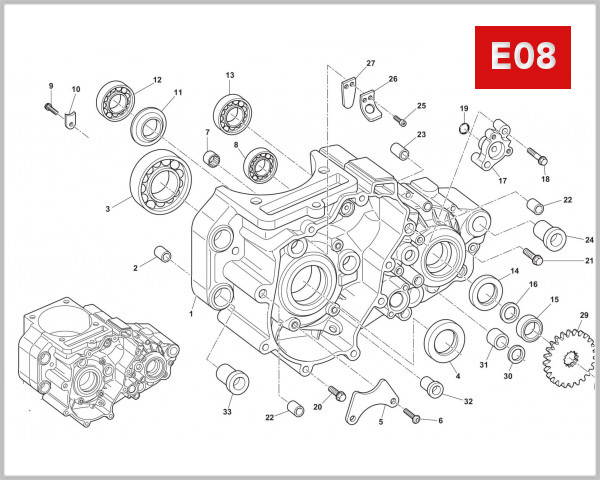 E08 - LEFT HALF CRANKCASE
