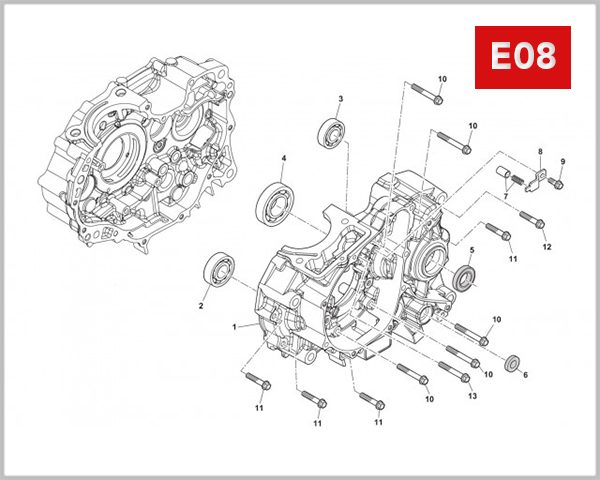 E08 - LEFT CRANKCASE ASSY