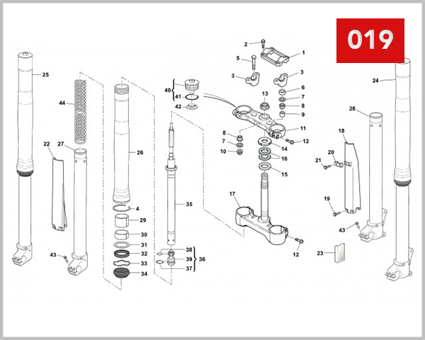 019 - FRONT FORK ASSEMBLY (RS 300-500R)