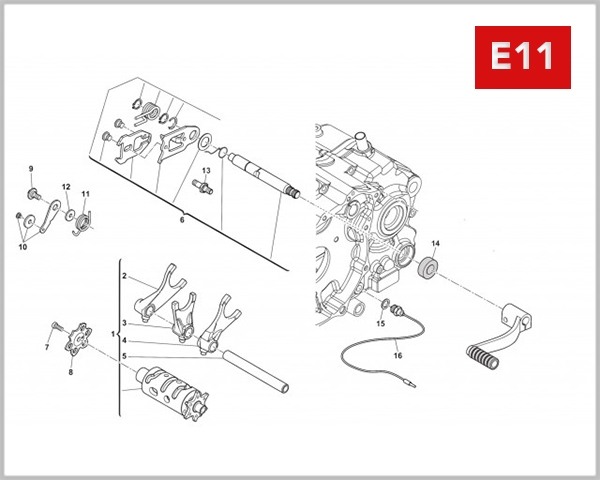 E11 - GEARSHIFT DRUM ASSY & GEARSHIFT AXLE ASSY
