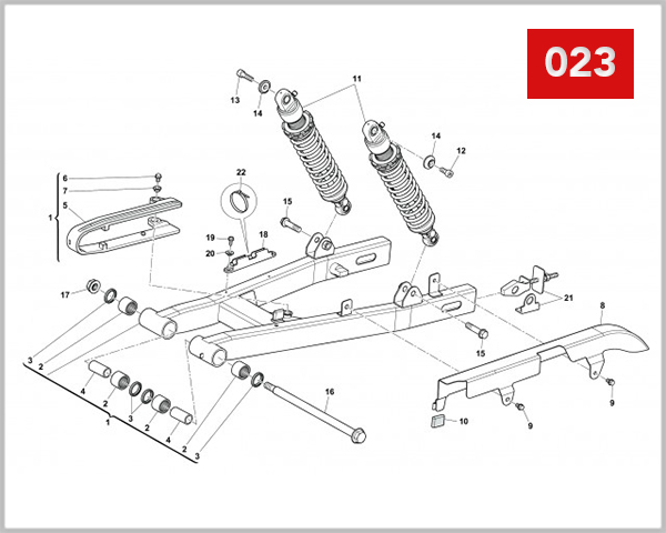 023 - REAR SWING ARM AND SUSPENSION