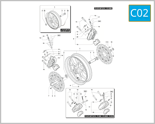 C02 - Front Wheel Assembly (F3 675 - 800 - Ago - RC)
