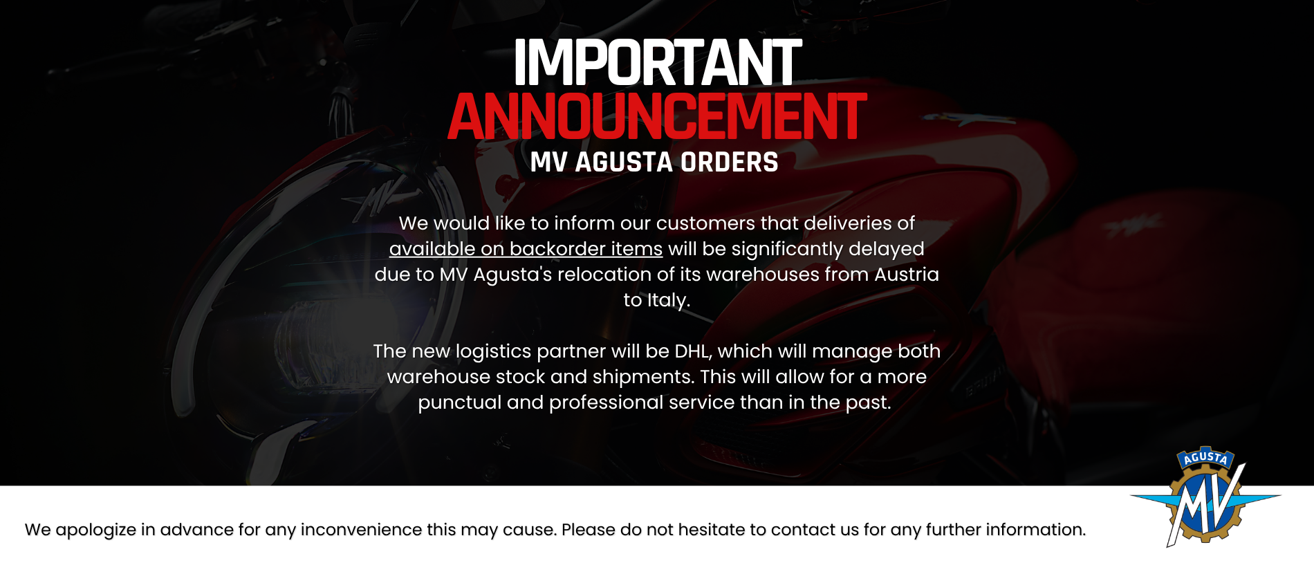 mv agusta wharehouse relocation delays